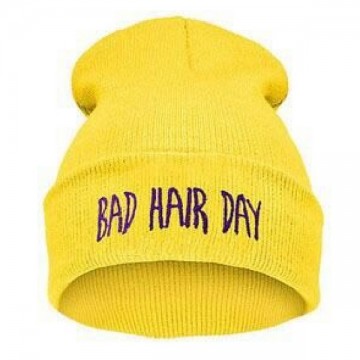 BAD HAIR DAY - ŽLUTÁ + FIALOVÝ NÁPIS